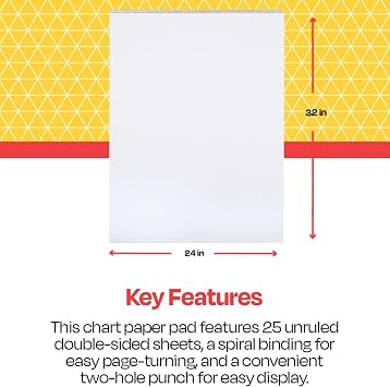 School Smart Chart Paper Pad, 32 x 24 Inches, Unruled, 25 Sheets