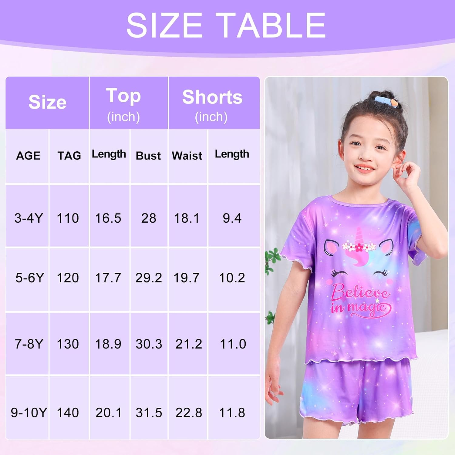 ICOSY Matching Doll & Girls Pajamas Set 2 PCS Kids Pajamas Top and Shorts for 18" Doll Girl Clothes