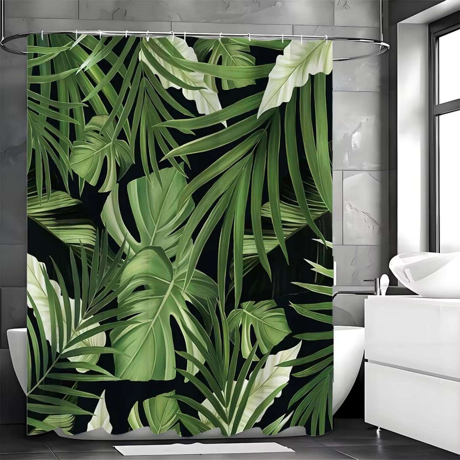 Rideau de Douche décoratif en Tissu imperméable, Motif Feuilles Vertes, forêt, Arbre, Verdure, 240 x 200 cm (l x H).