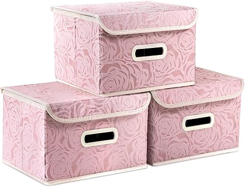 Miniatura 16 de PRANDOM Cajas de almacenamiento plegables jumbo con tapas, cubos de almacenamiento decorativos de tela, cestas organizadoras con asas de cubierta y
