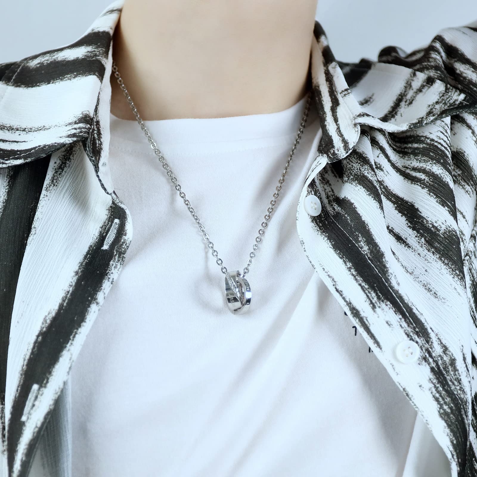 ESNY 2 Uds Collar Personalizado para Parejas, Conjunto a Juego para Él Y Ella,abalorio De Pareja Colgante De Anillo Doble Colgante De Promesa De Amor Eterno Silver