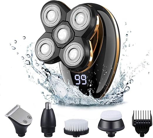 VGR V-316 Mens Head Shaver for Bald Men 5 in 1 LED Electric Cordless Razors Shaving USB Rechargeable Wet Dry Grooming Kit Nose Hair Trimmer IPX5-Waterproof