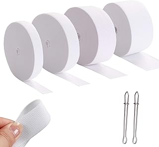 4 Rolls White high Elastic for Sewing Elastic Bands, Thickness 1mm Width 0.6inch, 1inch,