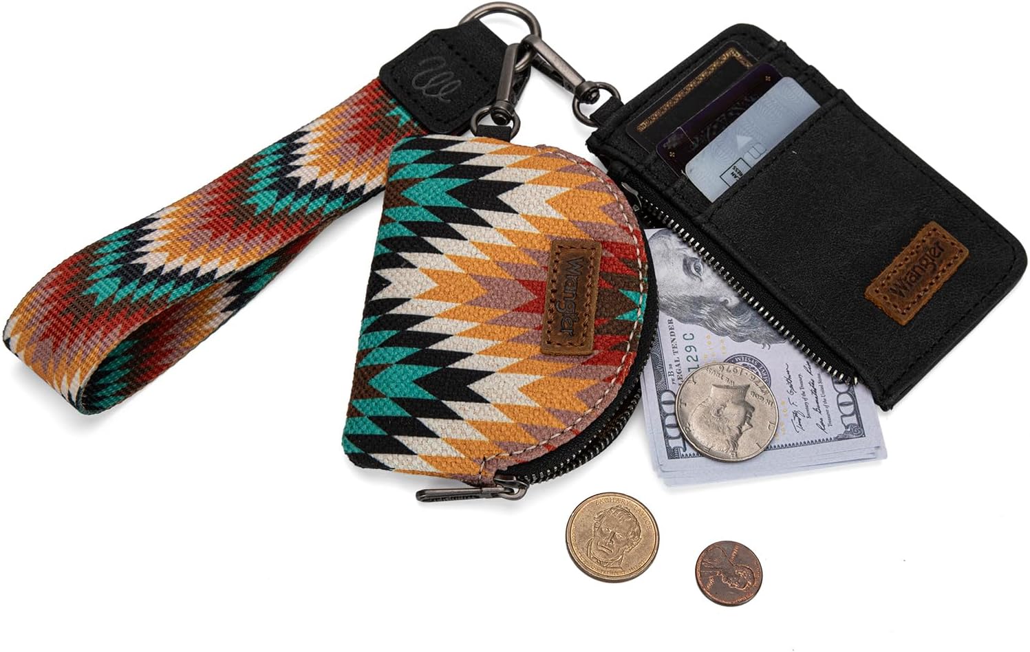 Montana West Wrangler Aztec Keychain Wristlet Wallets for Women Western Dual Pouch Wristlet Credit Card Holder Wallet with Zipper Pocket WG2211-W0051BK - Image 4