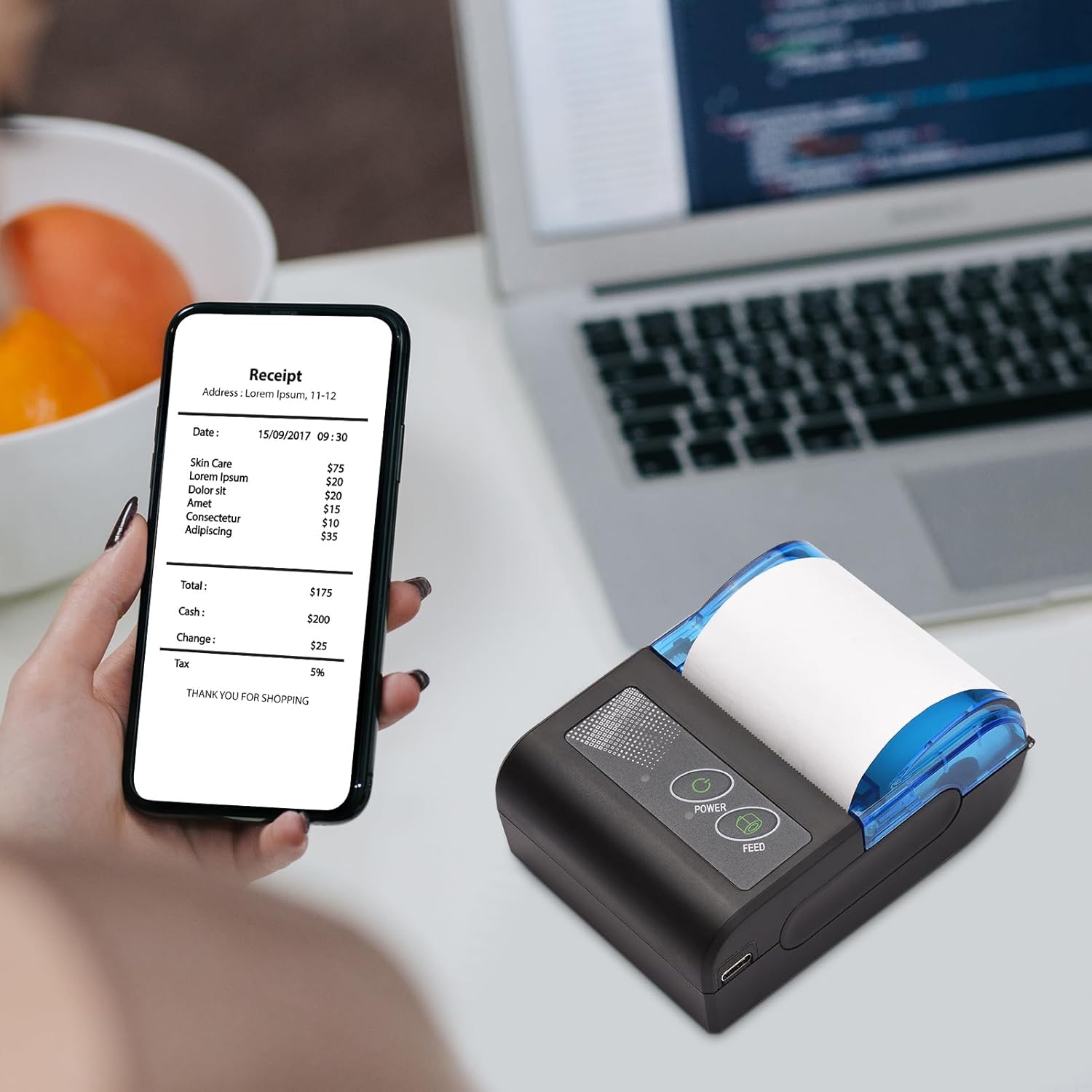 Thermal Printer, Mini Thermal Receipt Printers, Portable USB Receipt Bill Ticket Printer with 58mm Print Paper Roll, Fit for Android for Win, Receipt Printer for Retail Sale Stores Restaurant