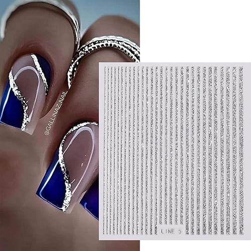 Miniatura 5 de Calcomanías de uñas con purpurina 3D, autoadhesivas, puntas francesas, holográficas, doradas, rosas, negras, plateadas, suministros para uñas,