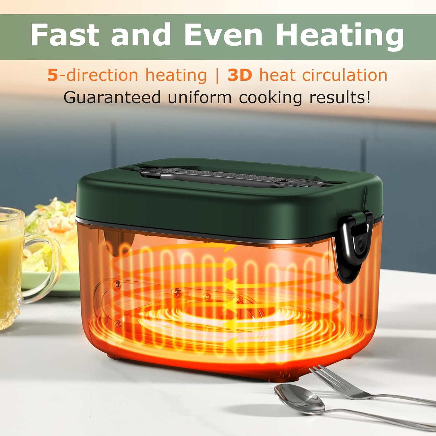 1.2L Cordless Electric Lunch Box – 20000mAh Rechargeable Portable Food Warmer with 5-Sided Heating, Auto Temperature Control, Leakproof & BPA-Free – Perfect for Office, Truck, Outdoors Green - Image 5