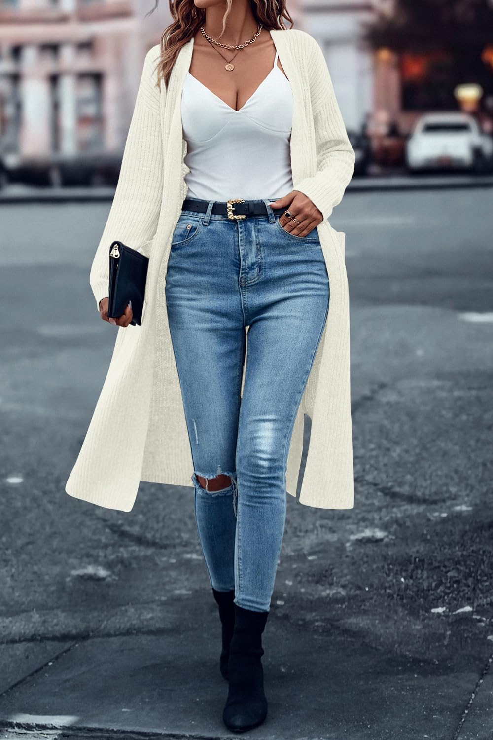 Danedvi Long Cardigan Sweaters for Women Ribbed Knit Open Front Long Sleeve Oversized Fall Casual Coat with Pockets - Image 5