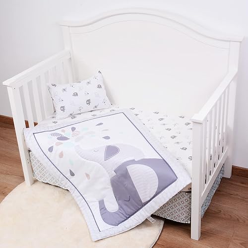 Miniatura 8 de JISEN Juego de ropa de cama para cuna de bebé de 4 piezas para niñas y niños, juego de edredón suave para cuna con edredón, sábana, funda de