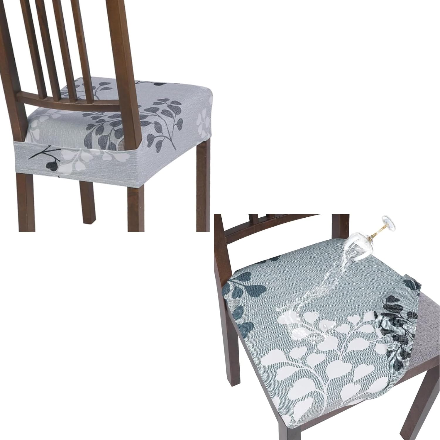 SearchI Stretch Dining Chair Seat Covers Set of 4, Water Repellent Seat Covers for Dining Chairs Set of 4(Leaf Pattern)