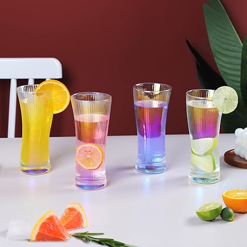 Miniatura 2 de Joeyan Vasos de cóctel de jugo de agua, cristalería estilo origami, vaso alto ondulado, moderno vaso de vidrio acanalado para té helado, café,