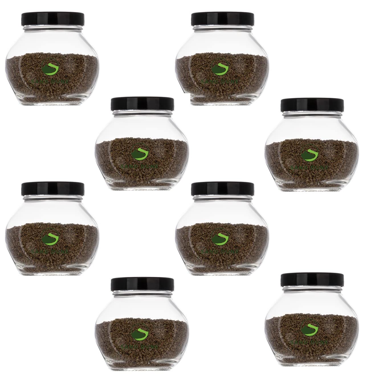 SAND DUNE Set of 8, 200 ml Each Storage Glass Jar Black Plastic Cap, Transparent | BPA Free | Storage Jar Containers/Barni for Kitchen for Aachar Pickle, Dry Fruits, Masala, Spices, and dals (B0C61LDLYC) Amazon Price History, Amazon Price Tracker