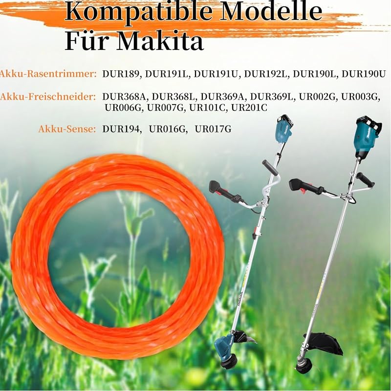 Yweller 9 db-os damilcsomag Makita fűkaszákhoz, 2.0 mm átmérőjű extra erős nylon szál, 42 m, DUR189/191/192 és egyéb modellekhez