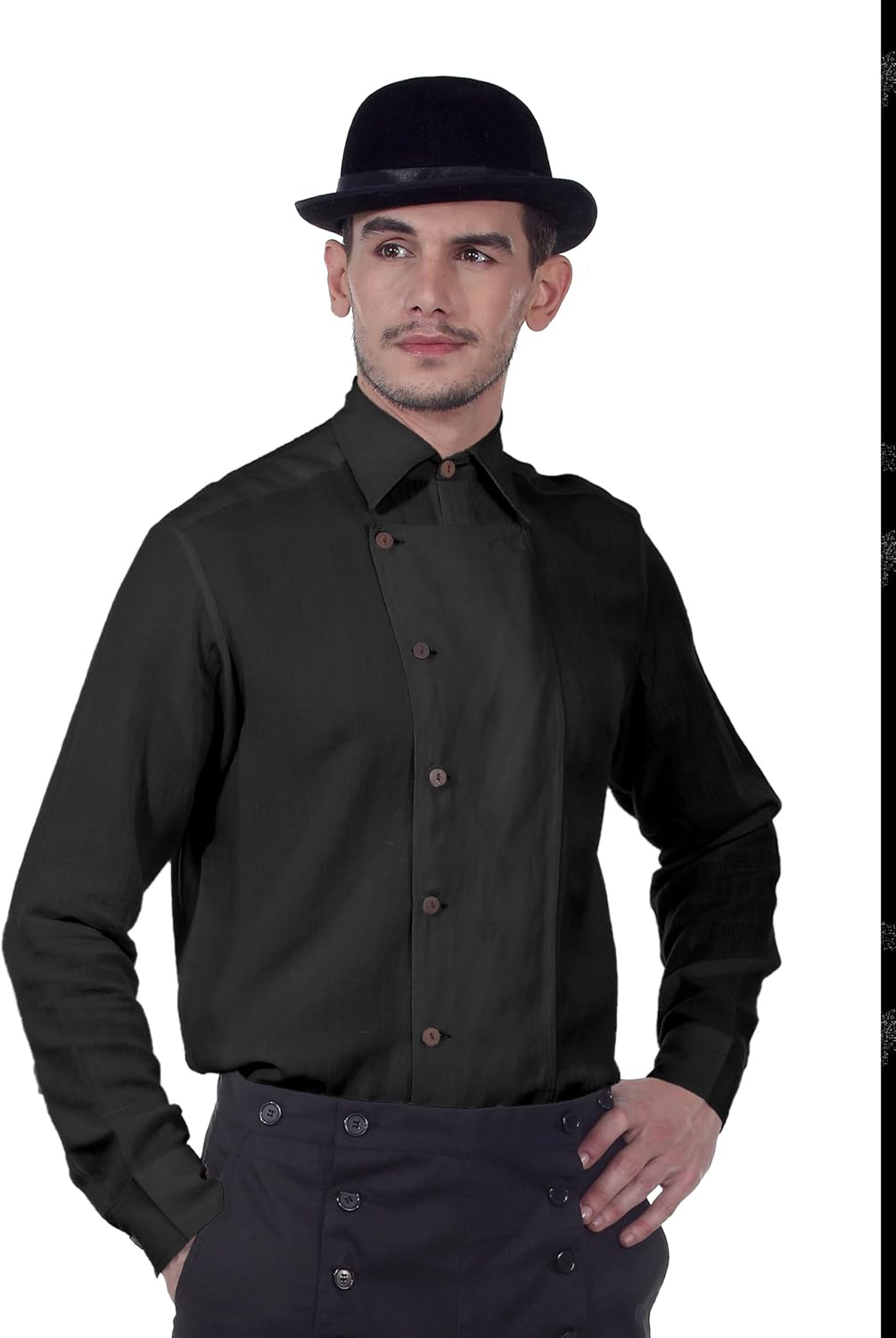 ThePirateDressing Steampunk Victorian Cosplay Costume Mens Ulysses Side-Button Linen Shirt - Image 4