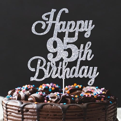 Miniatura 3 de Decoración para tartas de cumpleaños 95 con purpurina plateada, decoración de cumpleaños de 95 años, decoración de cumpleaños de 95 años, decoración