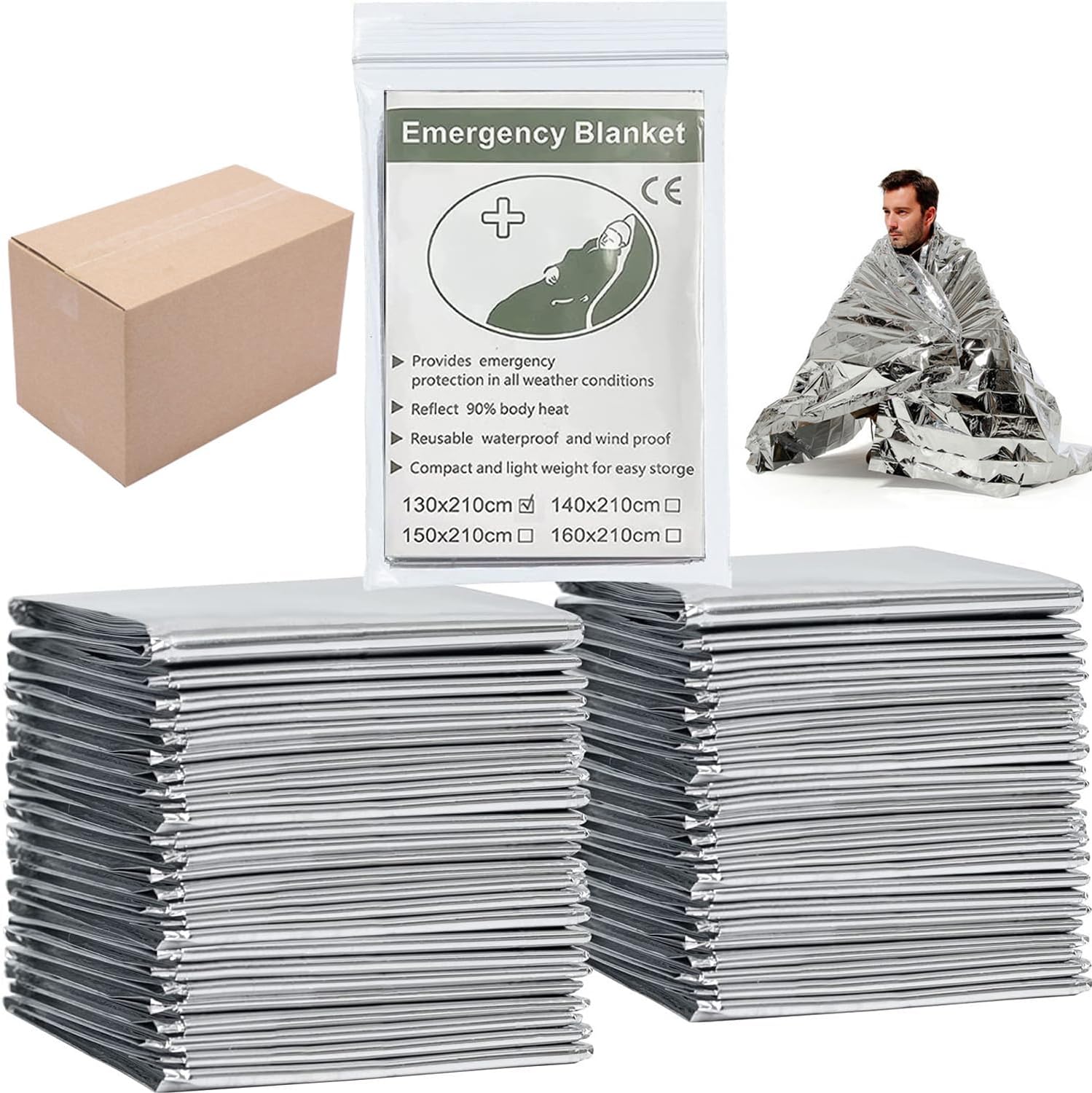 Emergency Foil Blanket Silver (25 Pack), Survival Thermal Mylar Blankets Individually Packaged Perfect for Outdoors, Hiking, Survival, Marathons or First Aid Emergency Foil Blanket Silver (25 Pack), Survival Thermal Mylar Blankets Individually Packaged Perfect for Outdoors, Hiking, Survival, Marathons or First Aid