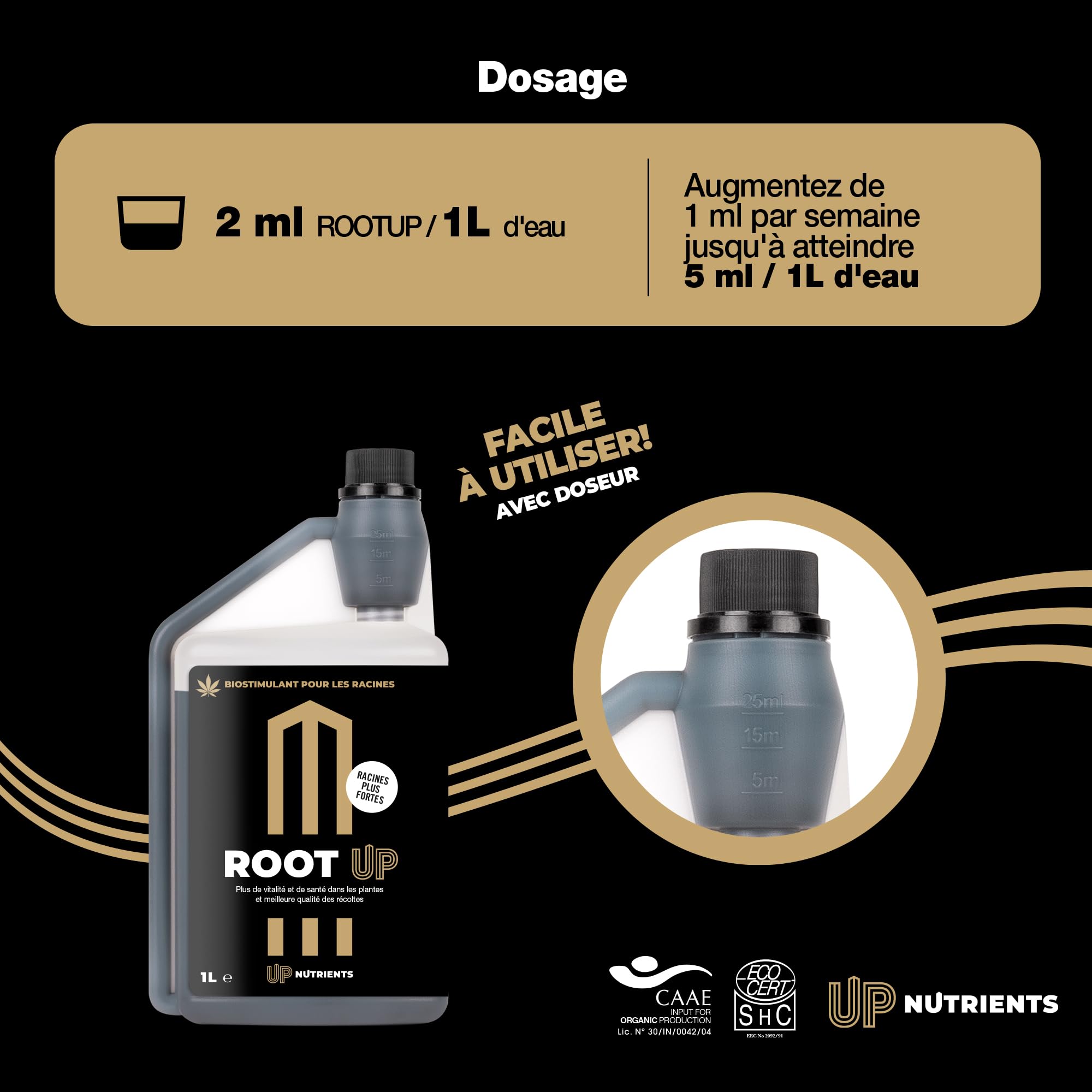 UP NUTRIENTS Bio Stimulateur de racines ROOT UP 1 L Engrais racinaire 100 % organique - Engrais activateur pour racines robustes, grandes et solides