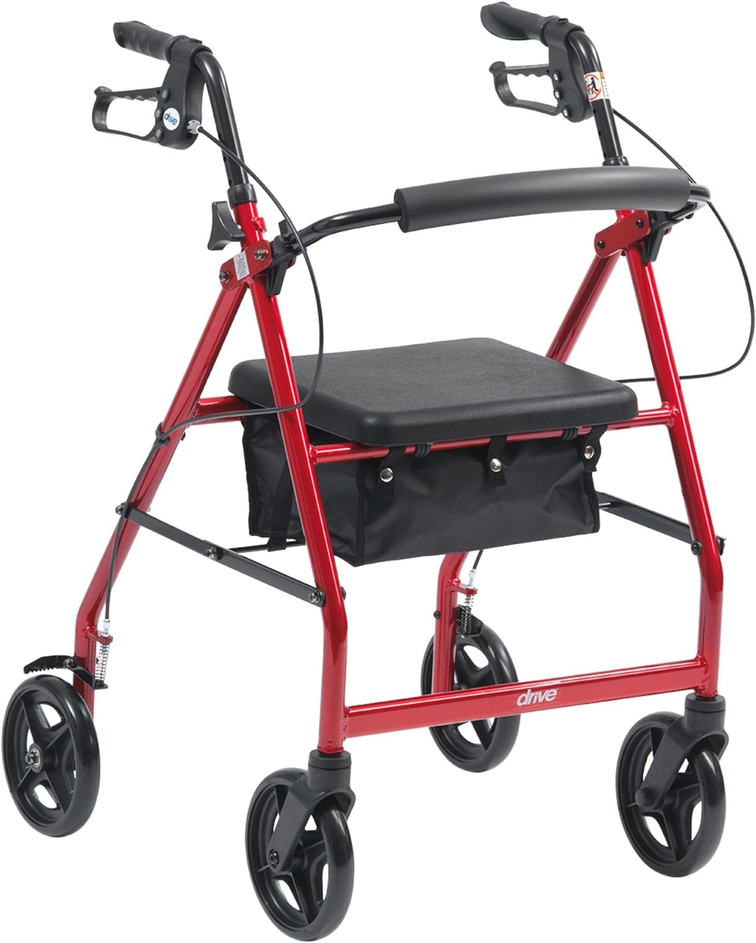 Drive Medical Aluminum Rollator Fold Up and Removable Back Support, Padded Seat with 7.5-Inch Casters, Red