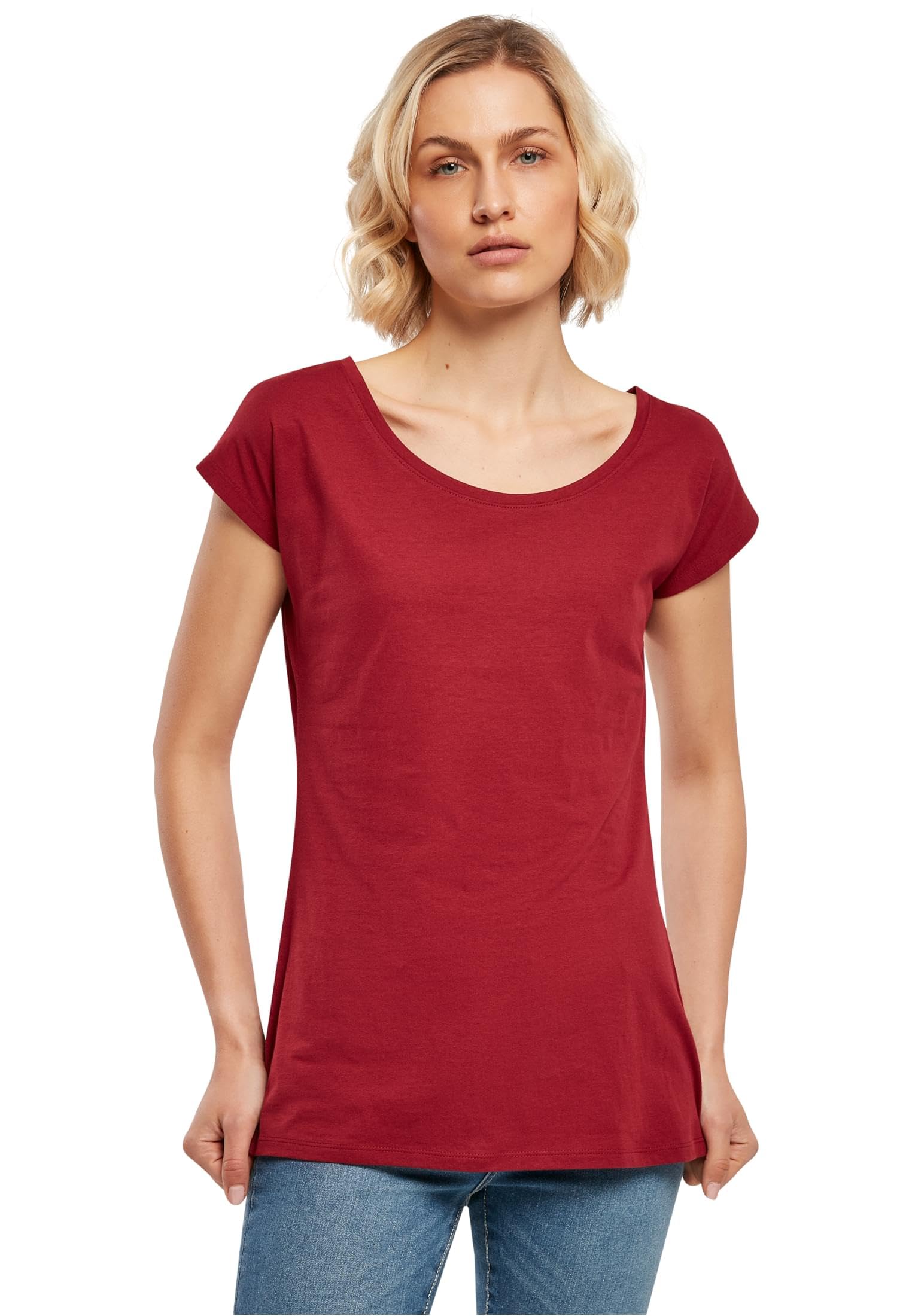 Build Your Brand Women's Wide Neck T-Shirt, Burgundy, XXXXL