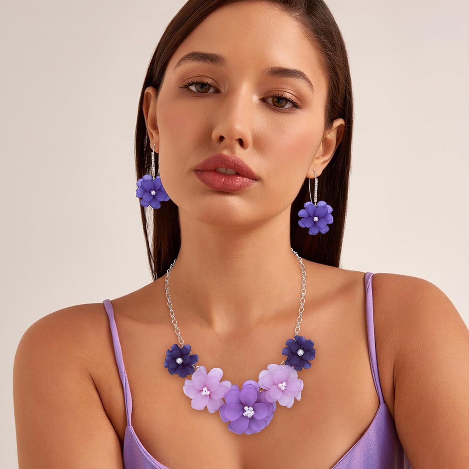 Flyonce Flower Statement Necklace Boho Summer Holiday Beach Jewelry Floral Flowers Collar Necklaces with Earrings for Women - Image 2