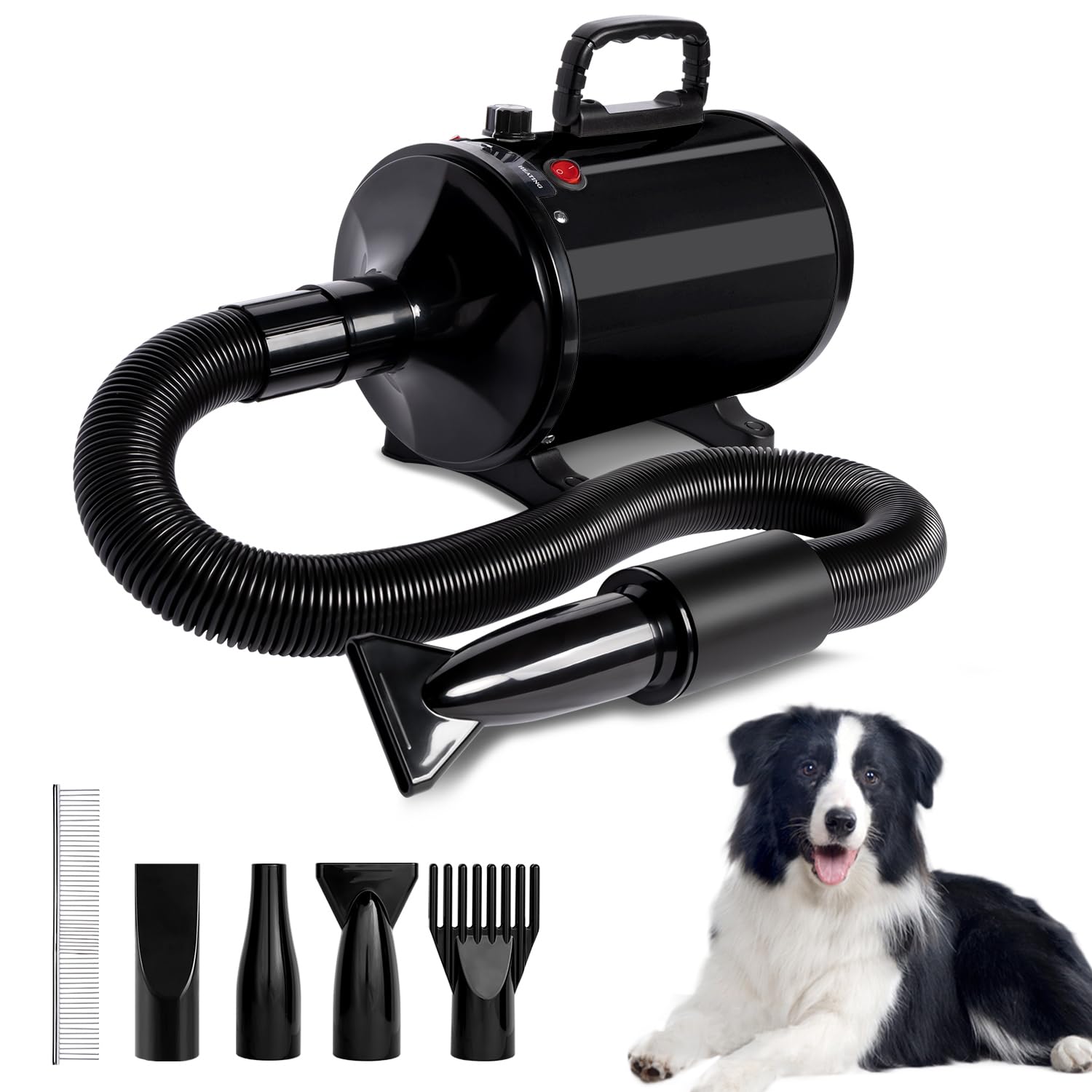 Photo 1 of IVY&LANE Dog Hair Dryer for Pet Grooming,High Velocity Dog Dryer Force Blower with 4 Nozzles,Adjustable Speed and Temperature Control Dogs Blow Dryer,Noise Reduction,Black
