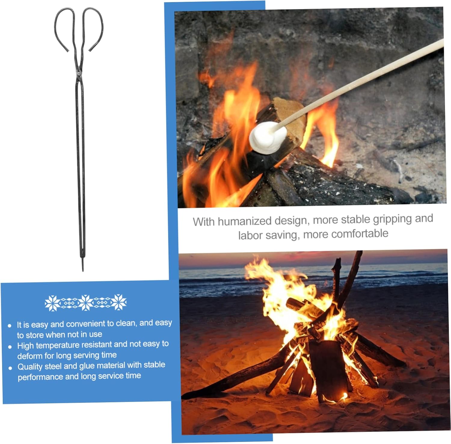 Long BBQ Firewood Tongs Heavy Duty Metal Charcoal Clamp for Fireplace and Outdoor Grilling Rustproof BBQ Fire Tongs Comfortable Grip for Campfire Cooking