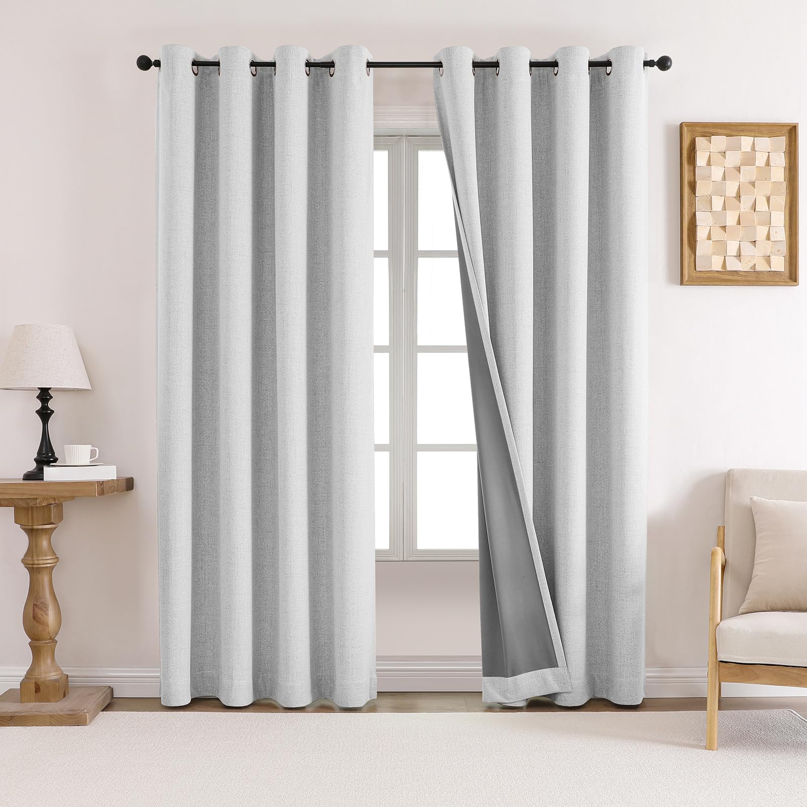 Loyala 100% Blackout Curtains for Bedroom Linen Curtains 96 Inche Long 2 Panels Set Blackout Window Curtains for Living Room Thermal Insulated Room