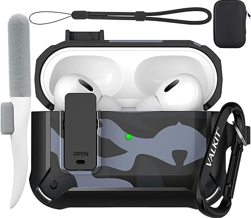 Valkit Funda compatible con Airpods Pro de 2 generación con cerradura funda militar para AirPod Pro 2 para hombres y mujeres con llavero iPod Pro 2