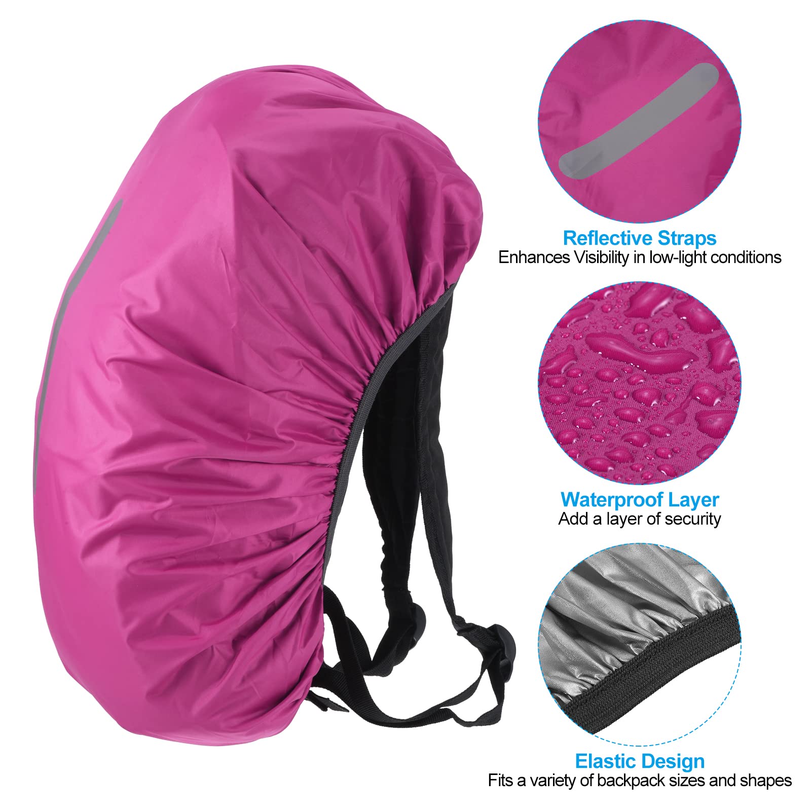 PATIKIL Copertura Zaino Pioggia XL 65-75L | Impermeabile, Antiscivolo, Con Strisce Riflettenti, Leggera, Blu - 2