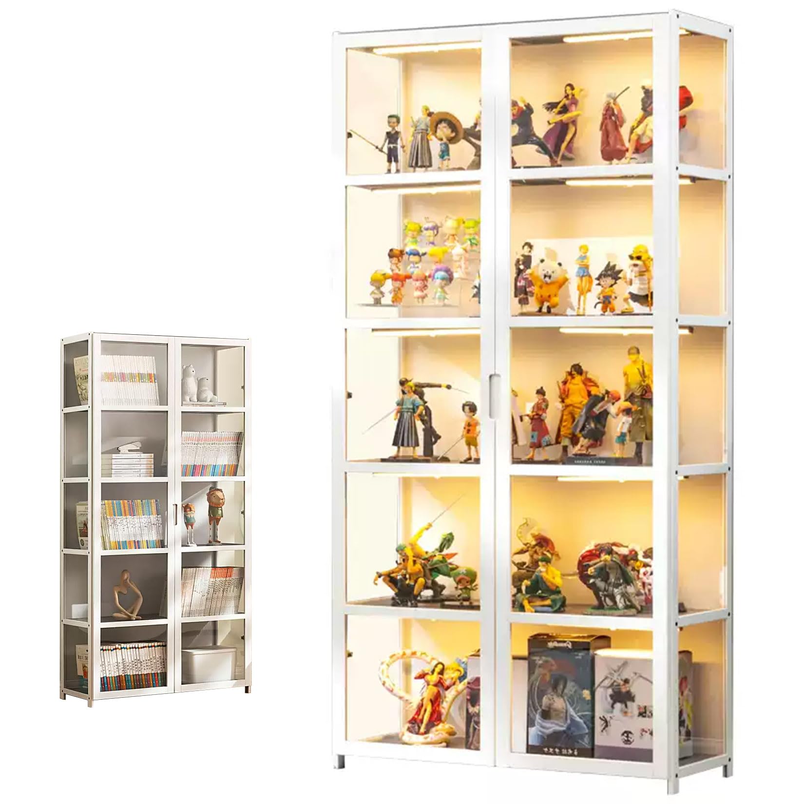 Vetrina espositiva per collezionismo, 5 Strati vetrina in vetro,vetrina soggiorno Scaffale per libreria in acrilico,vetrinetta espositiva per Soggiorno, Camera, Ufficio-82×33×162cm