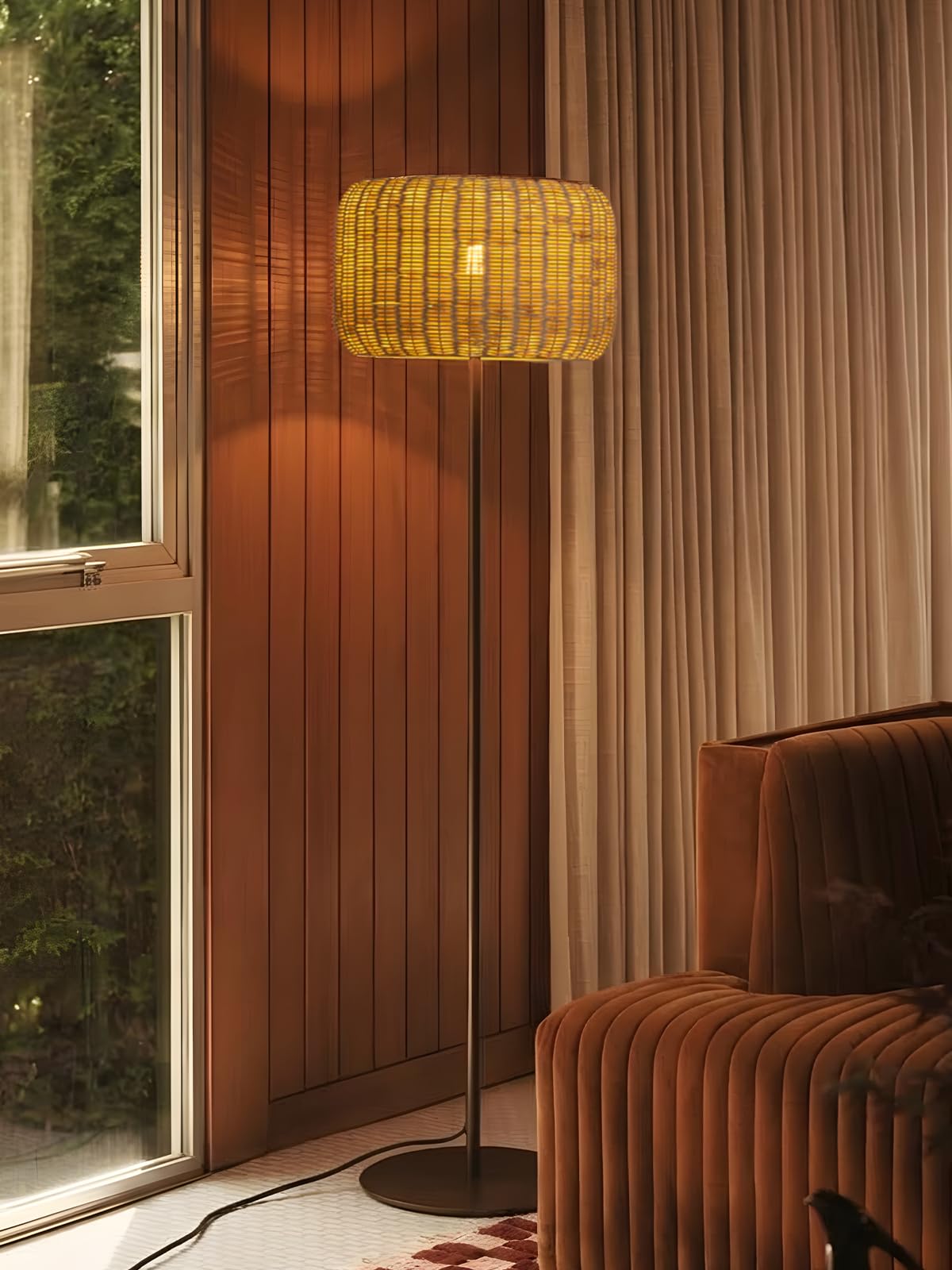 FIG Living Bird's Nest - Rattan Floor Lamp | Modern Style & Metal Finished Lampbase | Best for Home Decor, Living Room, Home Office, | (Bulb not Included)-picture-30