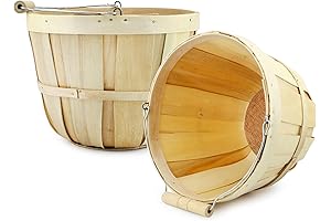 Cornucopia Round Rustic Farmhouse Woven Wood Baskets for Storage and Decor, Set of 2 (Natural)