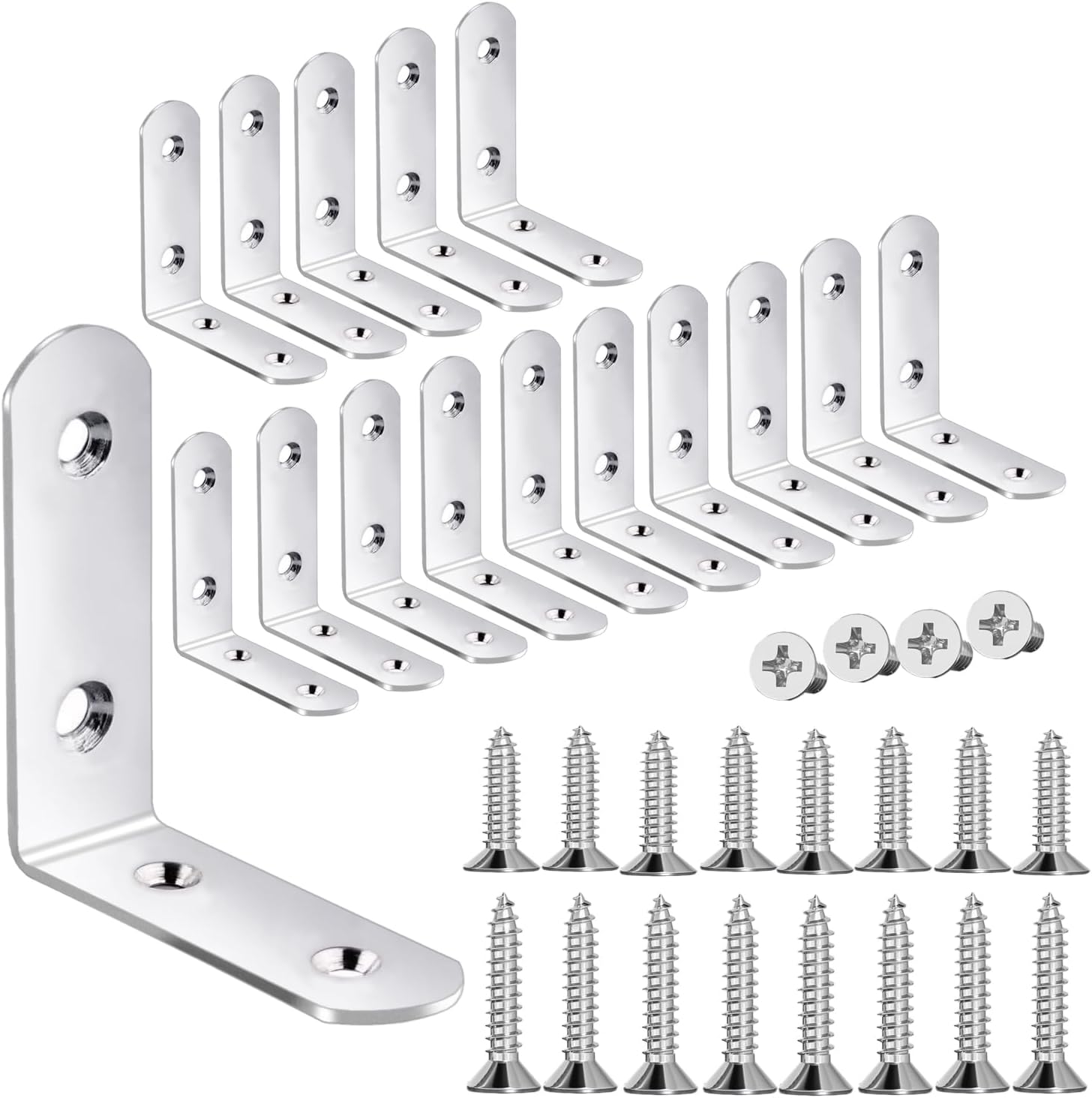 18-Pack Stainless Steel L Brackets, Metal Angle Bracket, Corner Brackets, Corner Braces, Furniture Connector Support Brackets with Screws for Wood Furniture Chairs Desk Garden (L Shape Black 10pcs)