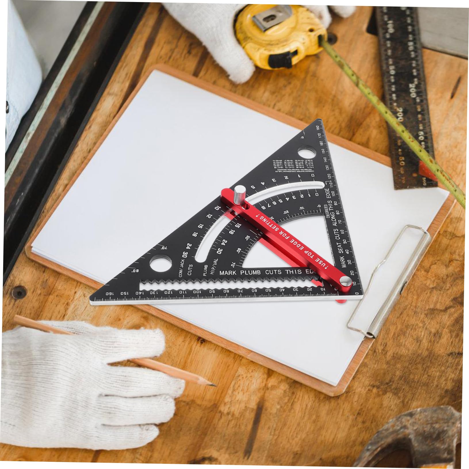 Équerre D'encadrement en Aluminium Réglable 7 Pouces, Mesure Précise | Double Graduation Métrique et Impériale, Outil Rouge Antidéformation, pour Menuiserie et Dessin Technique