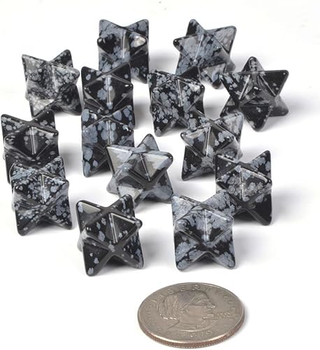 Miniatura 10 de Justinstones Piedra preciosa de obsidiana negra natural tallada de 1 pulgada de Merkaba Star Healing Sacred Geometry Chakra Stone (paquete de 5