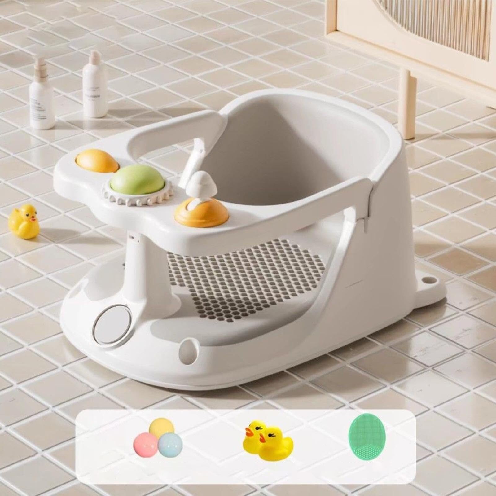 Seggiolino da bagno per bambini, con ventose, antiscivolo, sedile per vasca da bagno, portatile, 6+ mesi, ergonomico