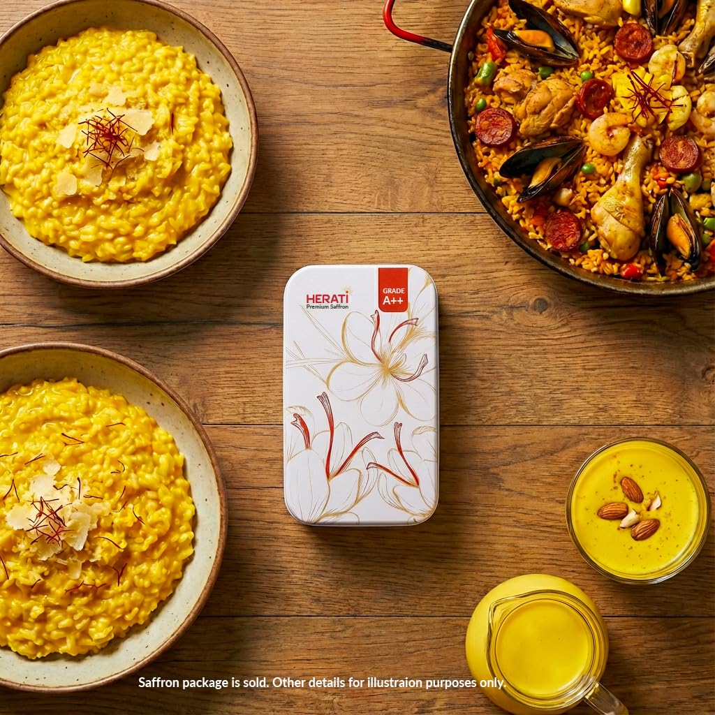 Herati Saffron Super Negin Grade 1 Threads 5 Grams Tin Box, Award Winning Afghan Saffron Direct From Farm, Hand Harvested Pure All Red Threads For Tea Paella Rice Biryani Golden Milk