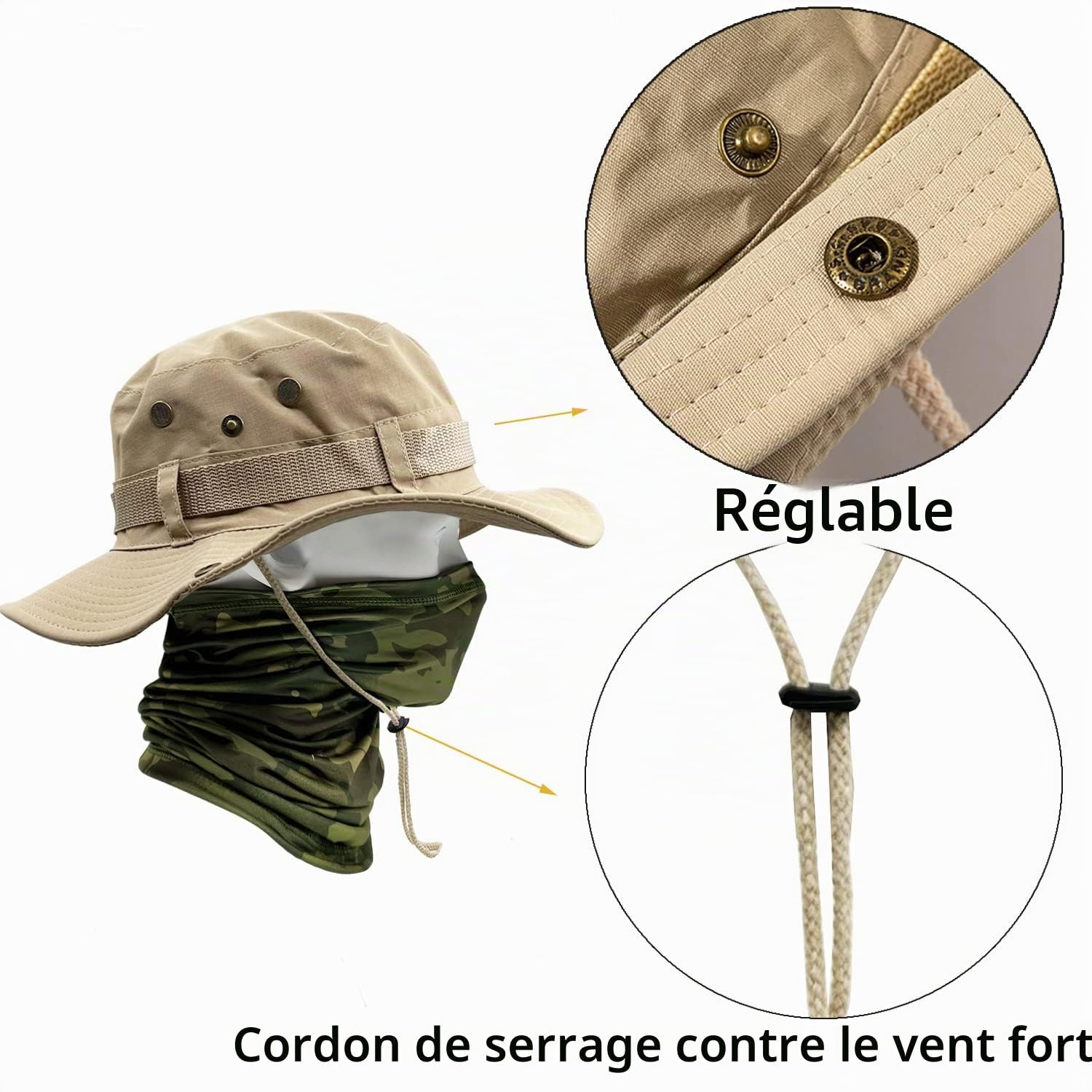 ehsbuy Chapeau de Soleil Hommes à Large Bord Camo Chapeau Homme Visage Écharpe Camouflage Militaire Armée Chapeau Seau Safari Chapeaux de Randonnée Chasse Plage Cap