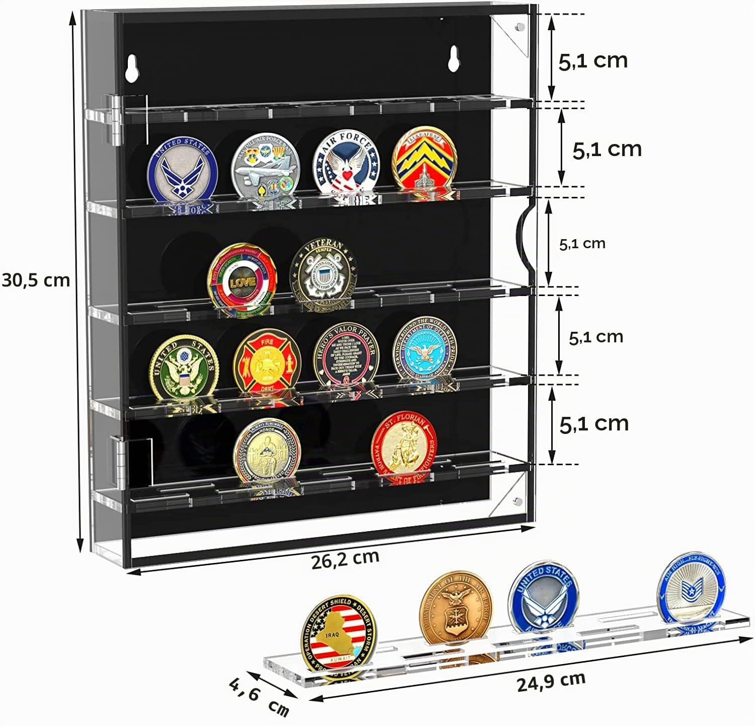 Espositore Monete,Armadietto da Collezione per Monete Commemorative Con Ripiani Rimovibili E Magnetici,Vetrinetta Espositiva Per 45 Medaglie Militari Poker Chip Monete