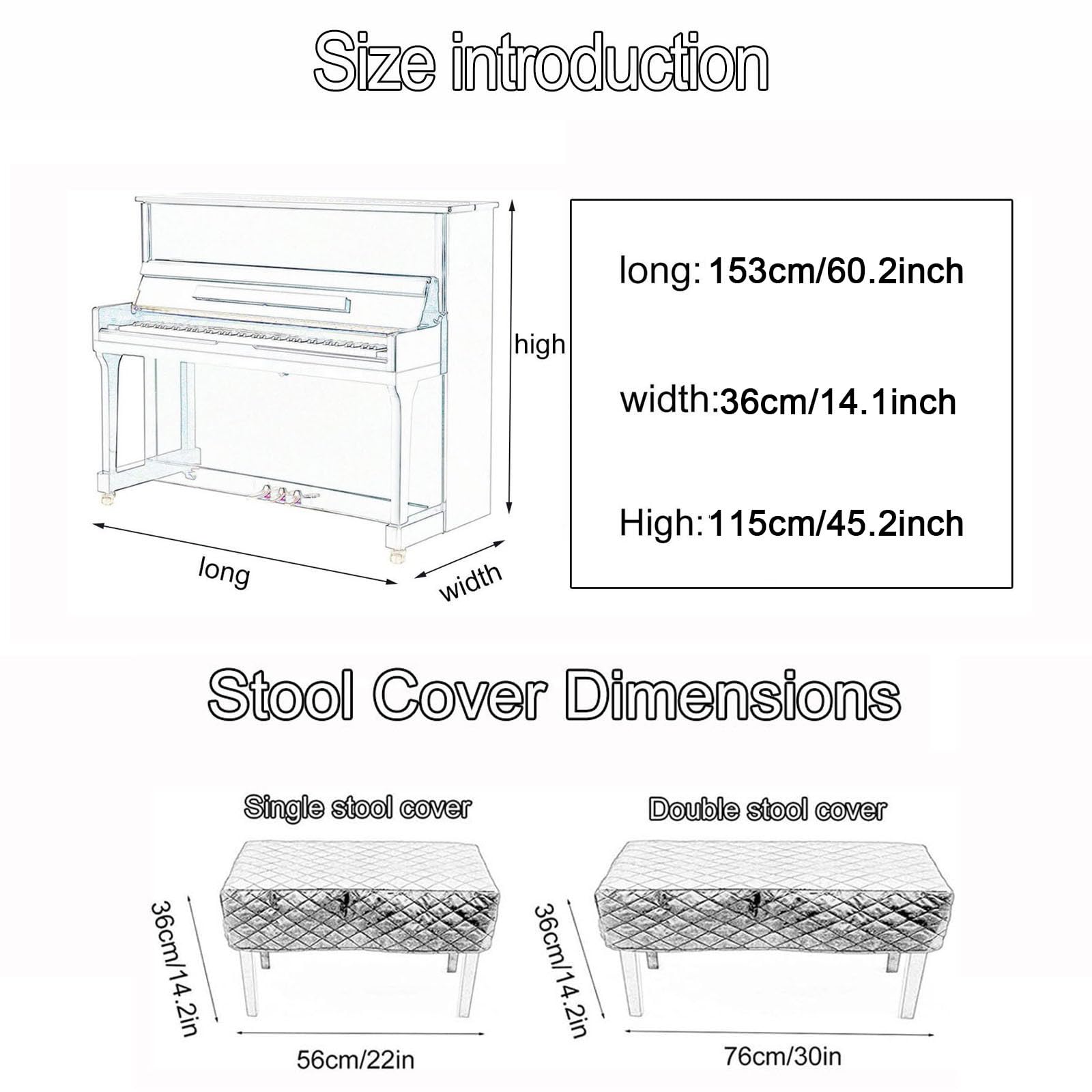 Copertura per Pianoforte Verticale Protezione per Pianoforte Verticale con Copertura per Panca Copertura Completa per Pianoforte in Tessuto Tecnico Nero(A,153 * 36cm)