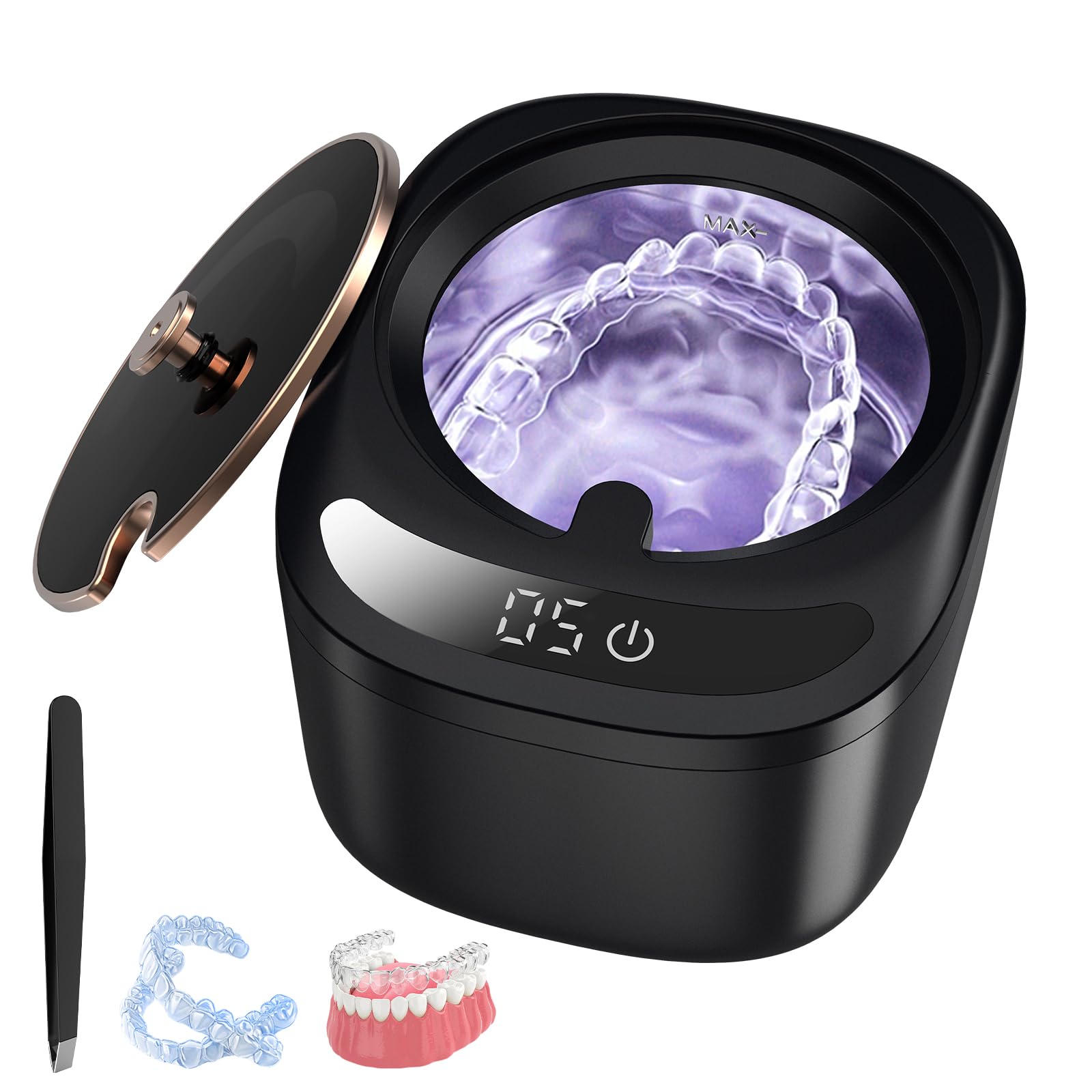 Limpiador Ultrasonidos Dental de 45000 Hz y 230 ml, Ultrasonidos Limpieza con Lámpara UV para Limpiador Ferula Dental, Retenedores, Alineadores, Prótesis Dentales y Joyas