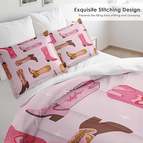 Miniatura 4 de Juego de edredón tamaño Queen, juego de ropa de cama suave retro vaquera vintage occidental para niños y adultos, juego de edredón estético de