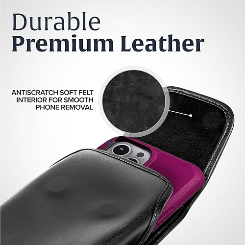 Miniatura 10 de Turtleback Funda para cinturón diseñada para iPhone 14 Pro Max, 14 Plus, 12 y 13 Pro Max, se adapta a OB Commuter, funda de cuero negro con clip