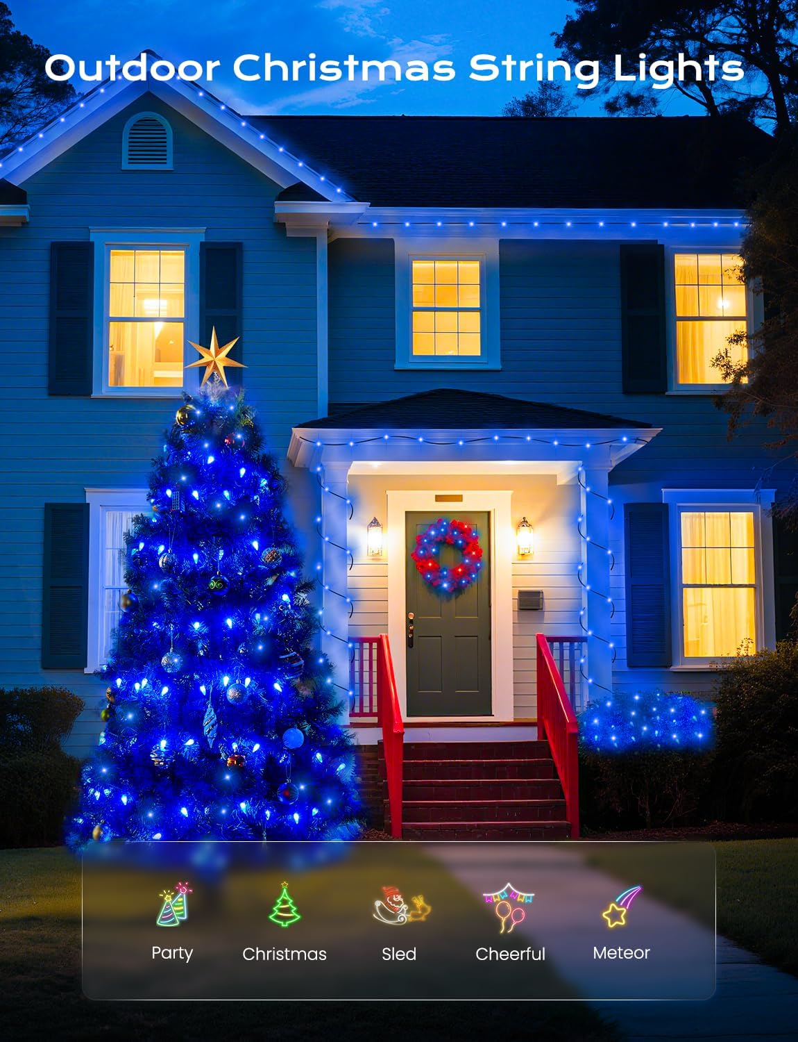 Brightown Solar Operated C6 Strawberry String Lights, 22.64ft 50 LEDs Blue LED Christmas Fairy Lights, Solar Christmas Lights Outdoor, Christmas Decorations for Christmas Tree, Garden Decor
