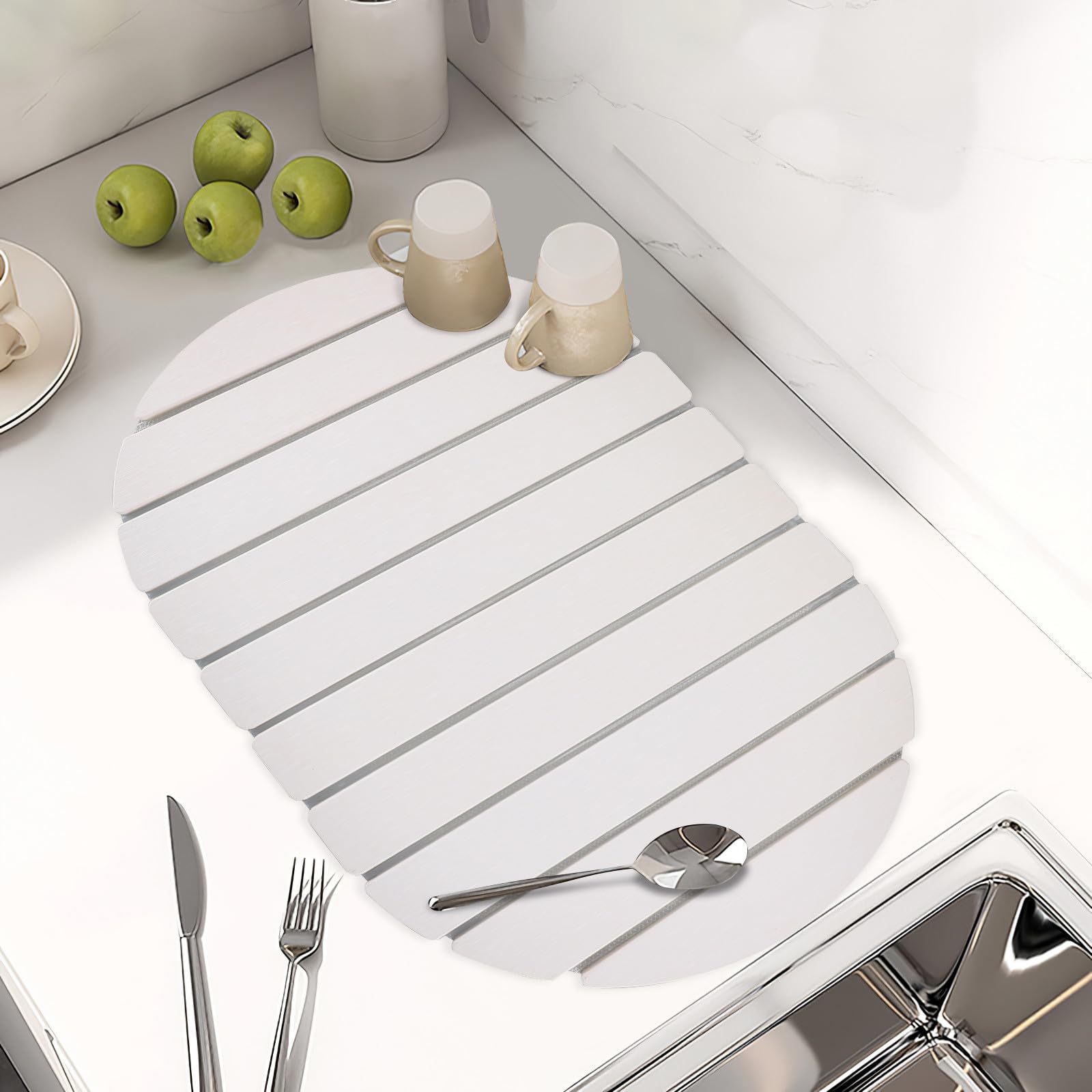 SOLUSTRE Tapis Égouttoir à Vaisselle Pliable et Résistant en Diatomite Tapis Drainant Blanc au Design Moderne et Élégant pour Petites Cuisines