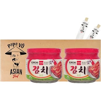2 Pack 2 x 410 g Wang Kimchi in Glass + 2 Papa Vo Chopsticks