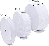 Vista 2 de 3 rollos de carrete de banda elástica para coser, 3/5, 1, 1-1/2 pulgadas de ancho, 5.5 yardas/rollo (blanco)