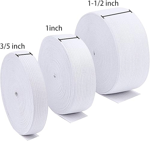 Miniatura 2 de 3 rollos de carrete de banda elástica para coser, 35, 1, 1-12 pulgadas de ancho, 5.5 yardasrollo (blanco)