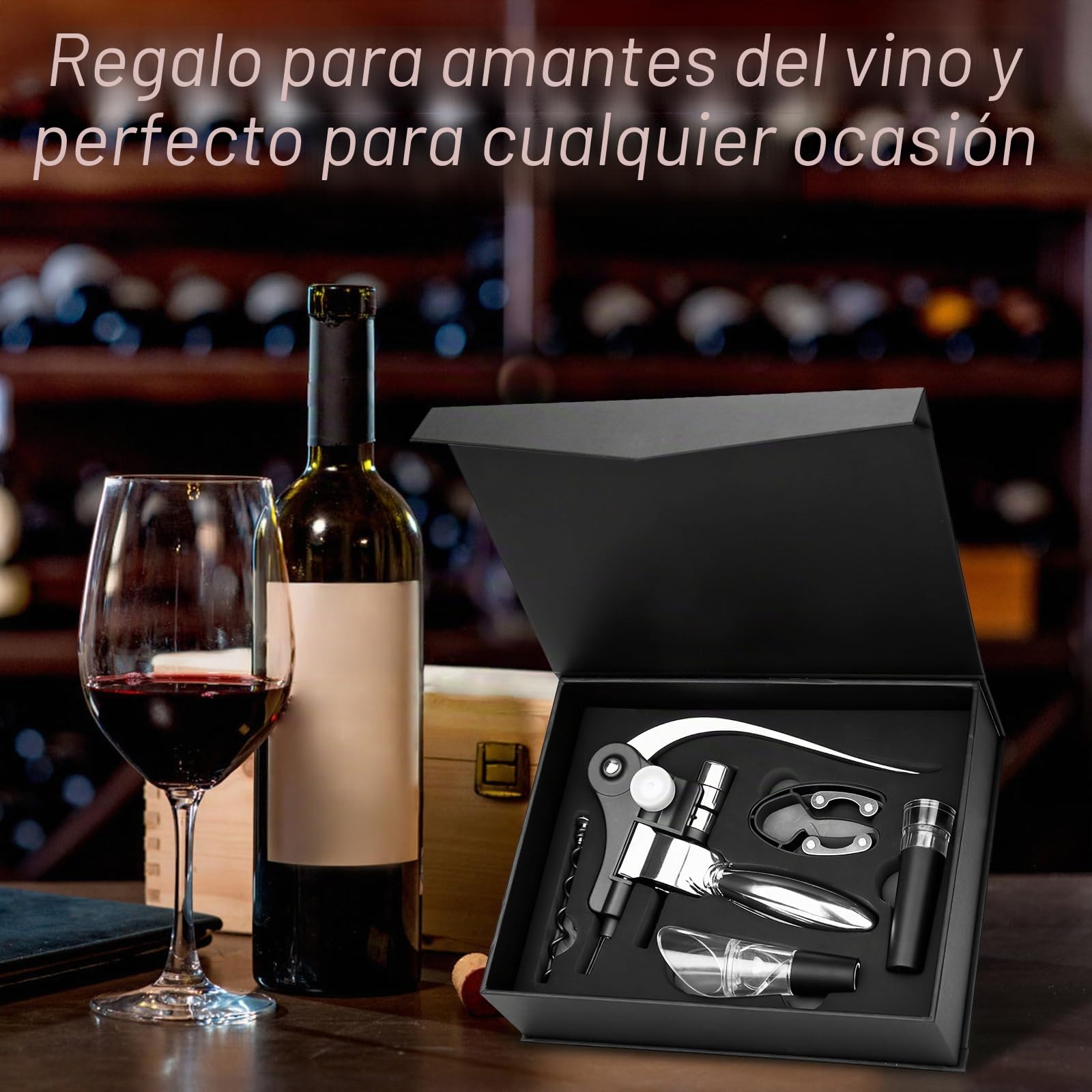 Sacacorchos Set Vino Accesorios 5 Pcs ZUSUZU, Abridor de Vino, Set de Accesorios para Vino, Abridor de Vino de Conejo, con Caja Regalo, Juego de Sacacorchos para Amantes del Vino