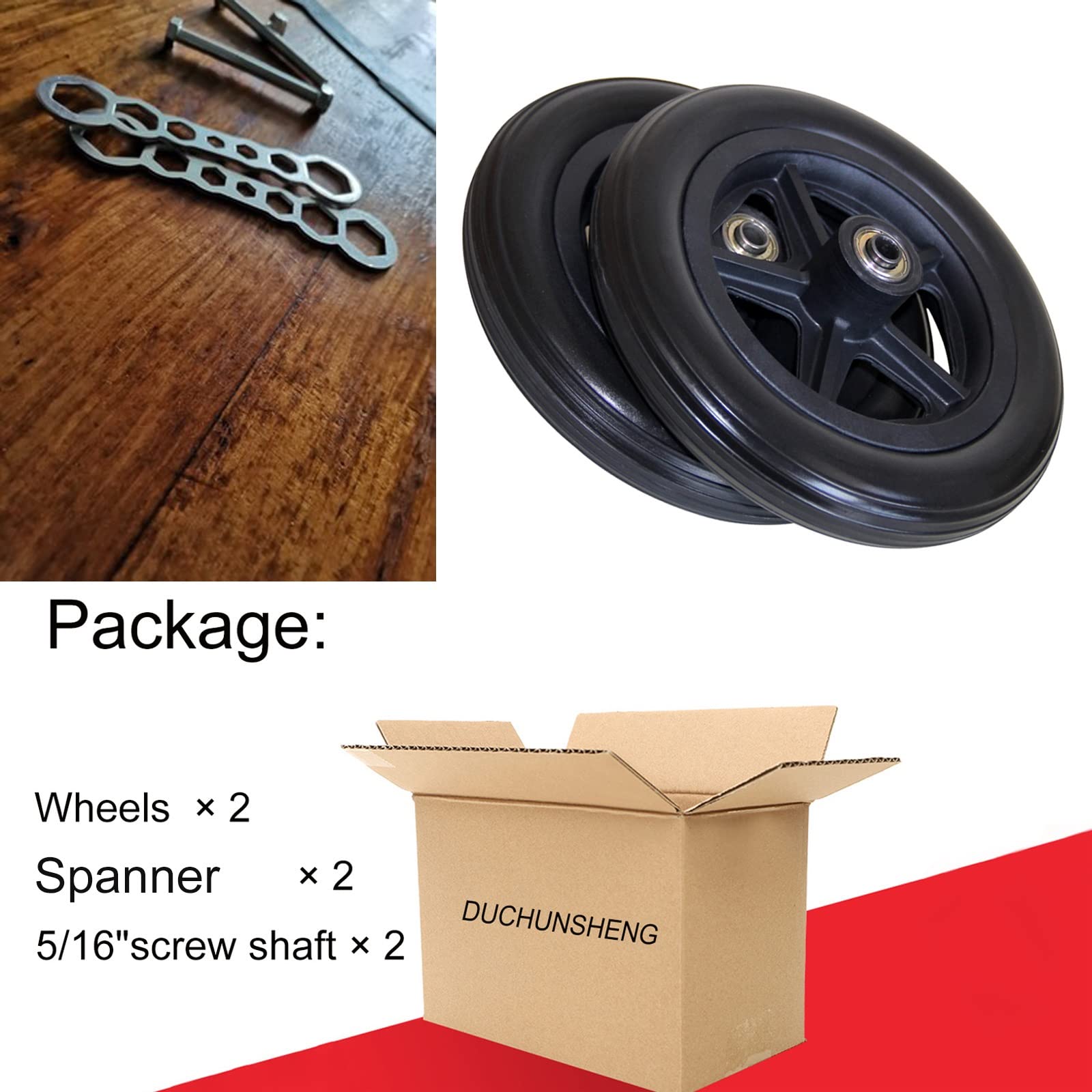 2 Stück Ersatz-Vorderräder für Rollstühle, 7 Zoll und 8 Zoll Rad, 5/16 Zoll Lager, Ersatzräder für vordere Lenkrollen für Rollstühle, 2-3/8 Zoll (60 mm) Nabenbreite, leichte Lenkrolle mit Schraubens